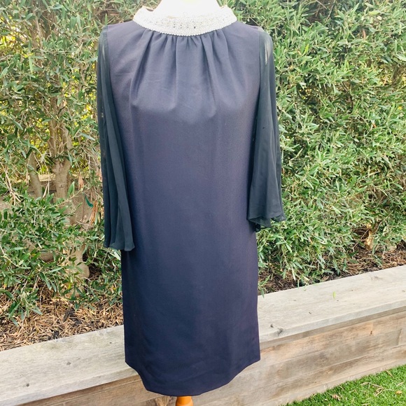 1960’s Black Mini Dress With Silver Brocade Neck - Picture 1 of 8